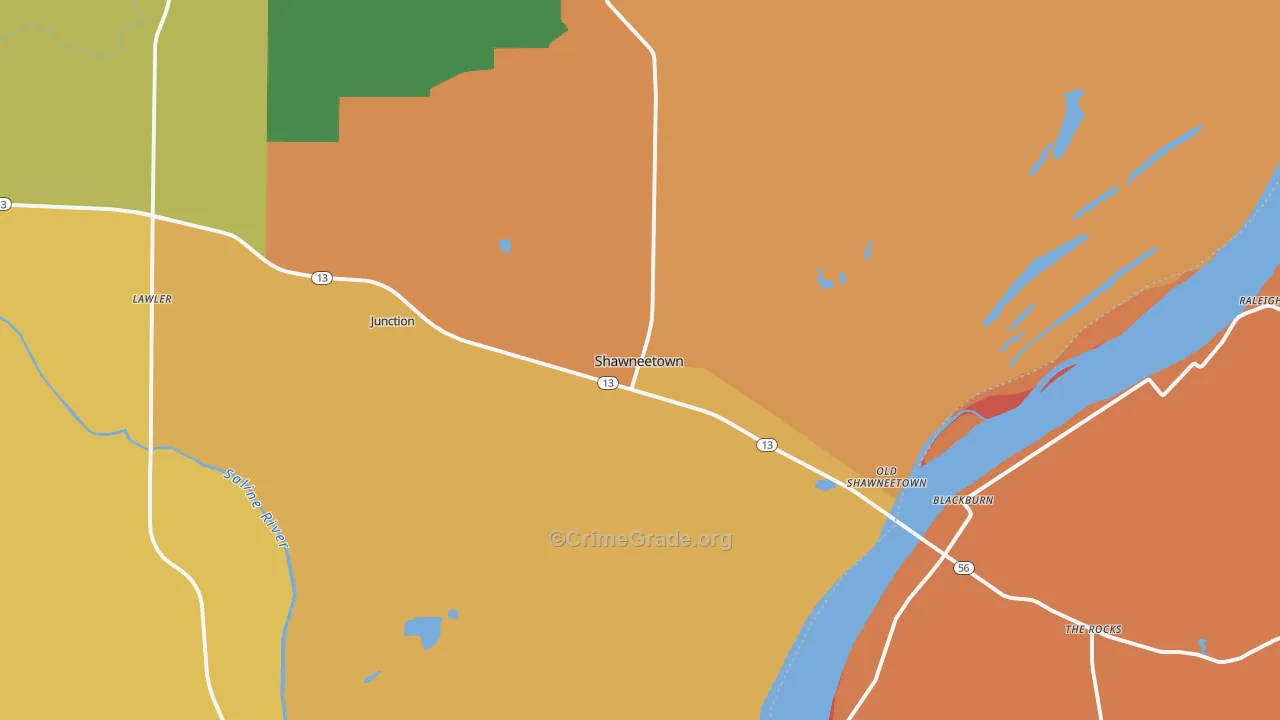 Shawneetown, IL Map of Murder Rates