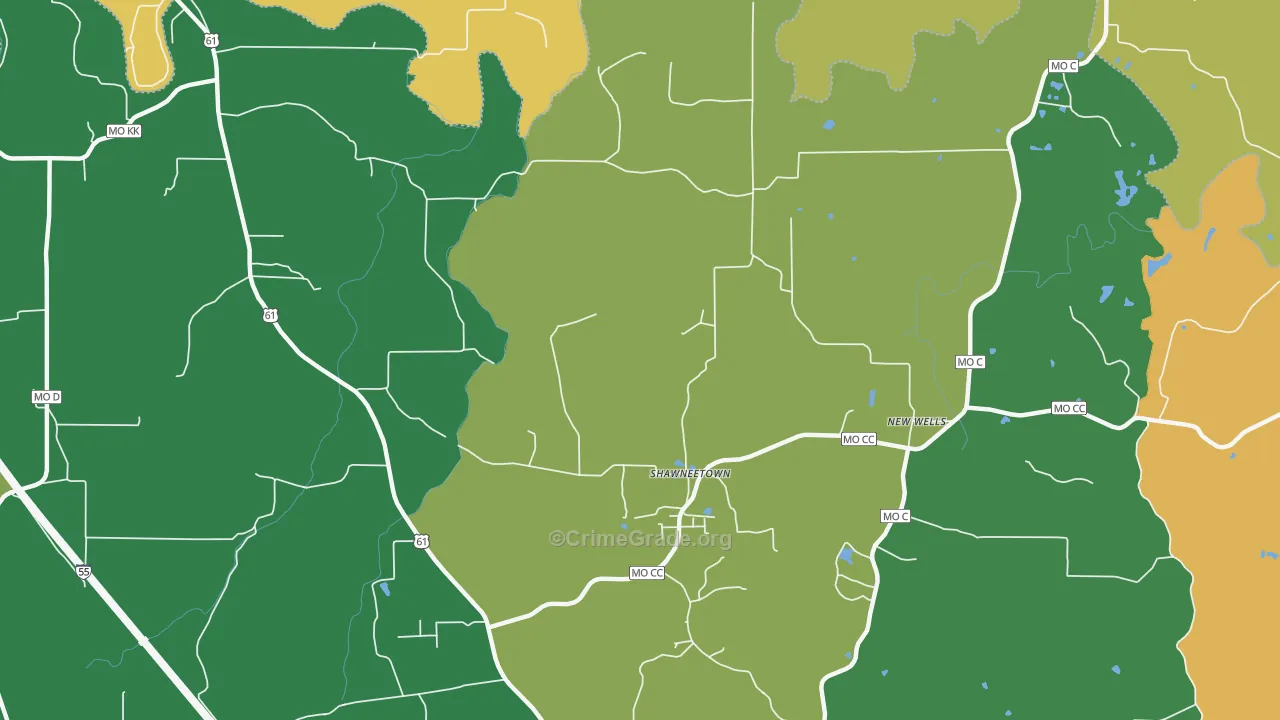 Shawneetown, MO Map of Murder Rates