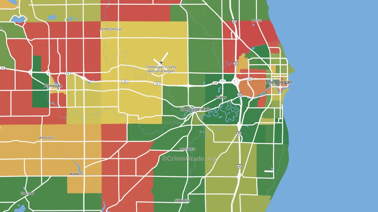 Sheboygan County, WI Map of Murder Rates