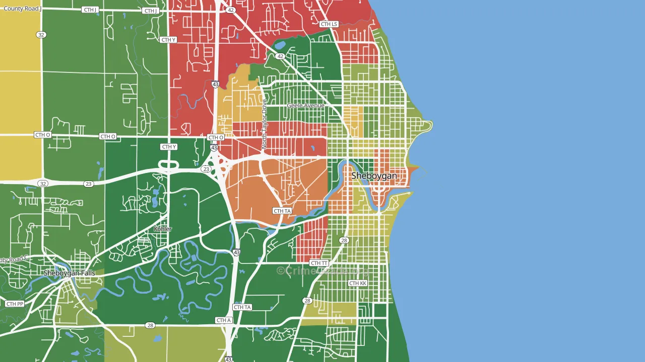 Sheboygan, WI Map of Murder Rates