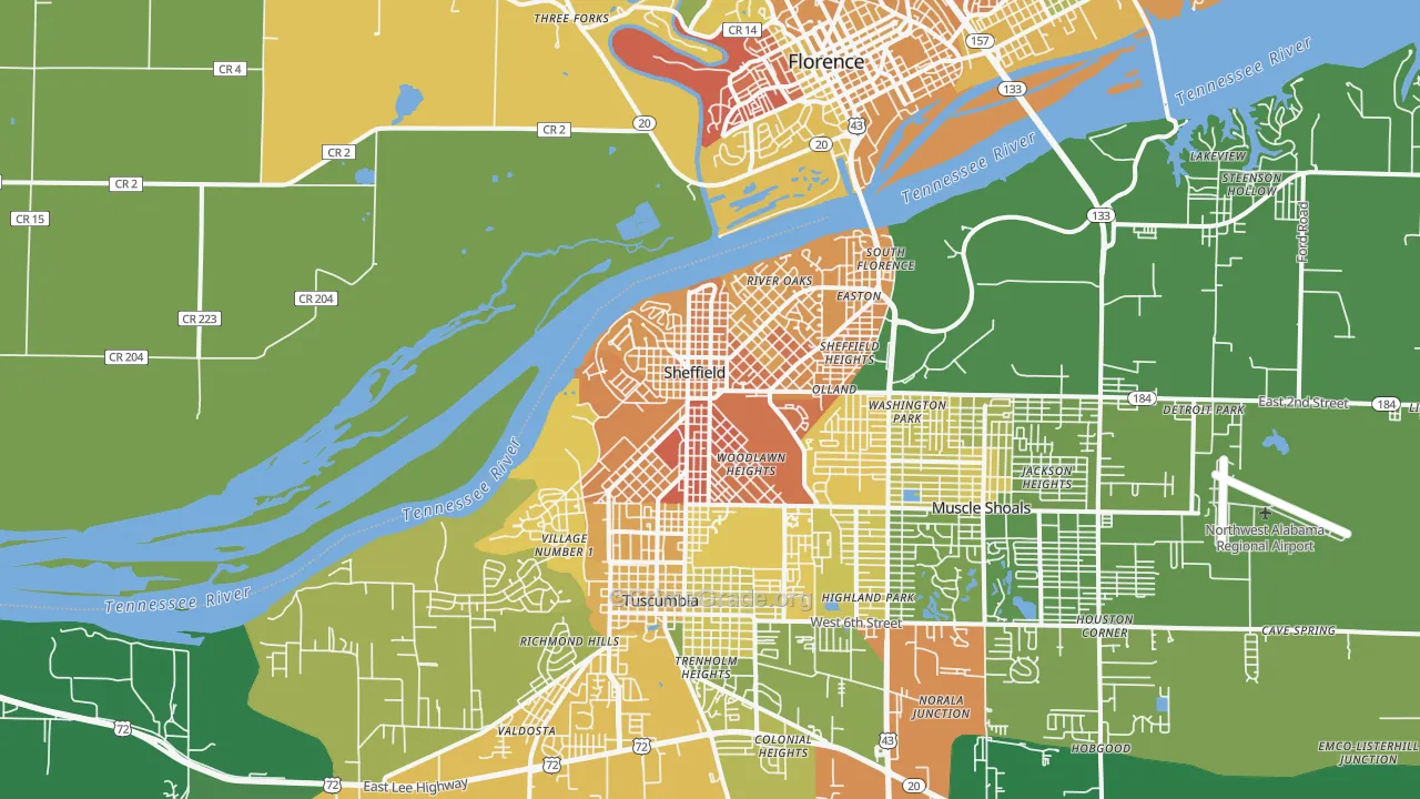 Sheffield, AL Map of Murder Rates