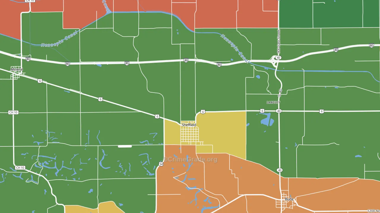 Sheffield, IL Map of Murder Rates
