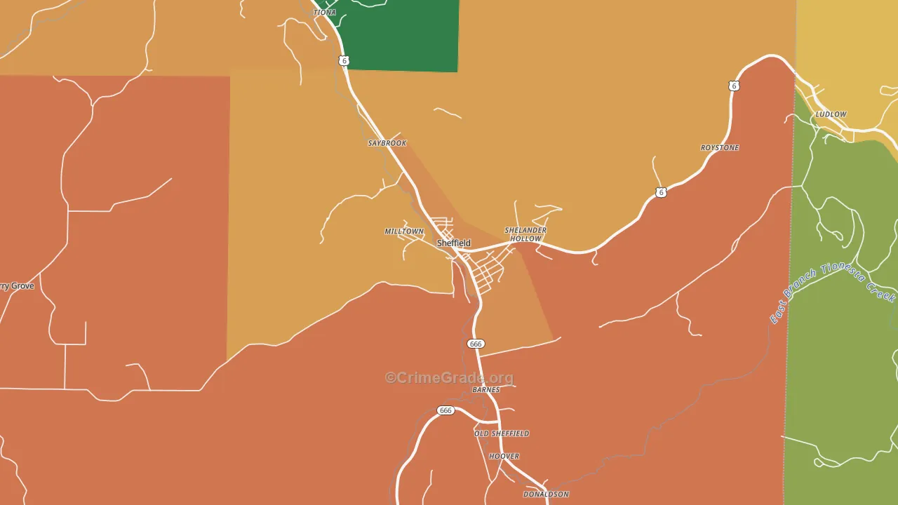 Sheffield, PA Map of Murder Rates