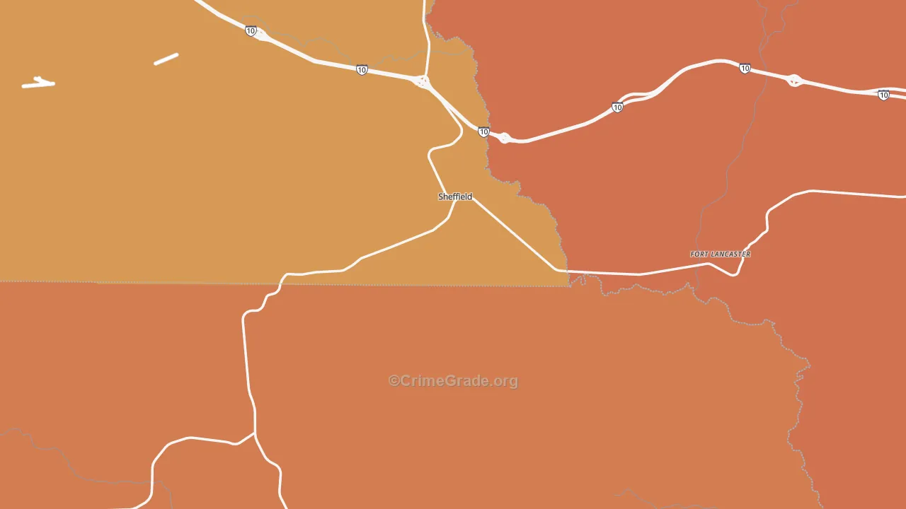 Sheffield, TX Map of Murder Rates