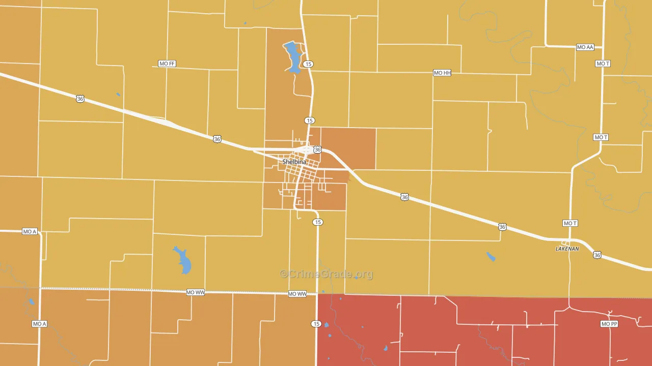 Shelbina, MO Map of Murder Rates