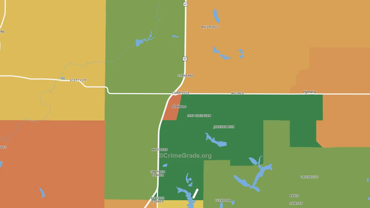 Shelburn, IN Map of Murder Rates