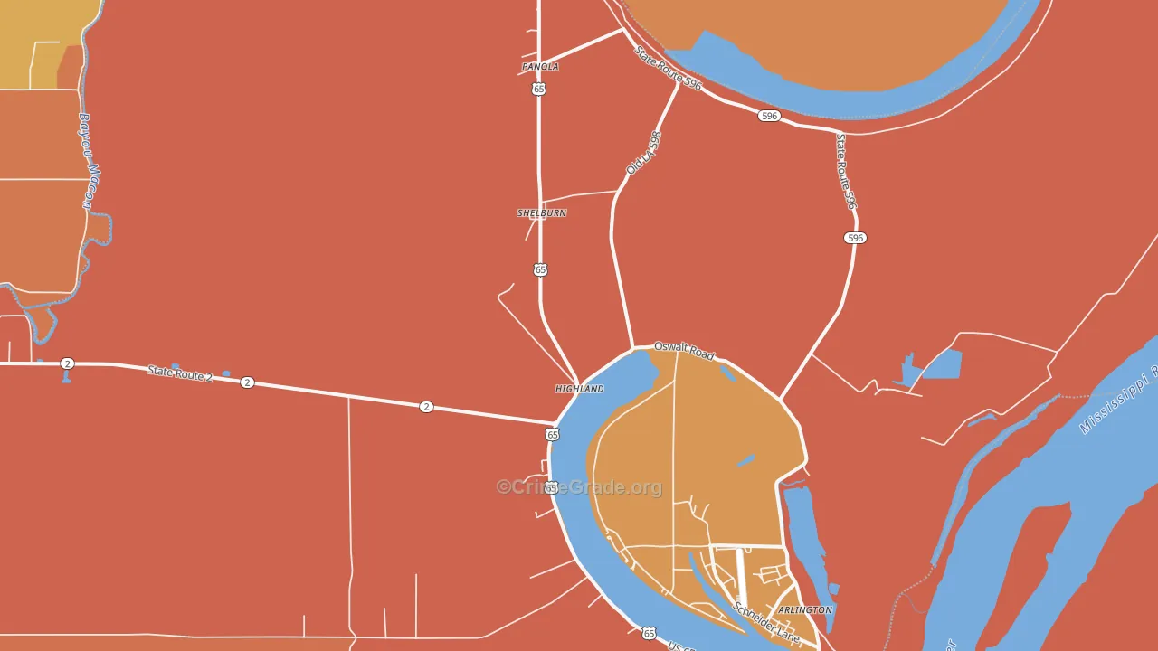 Shelburn, LA Map of Murder Rates