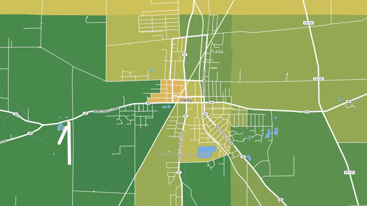 Shelby Center Historic District, Shelby, OH Map of Murder Rates