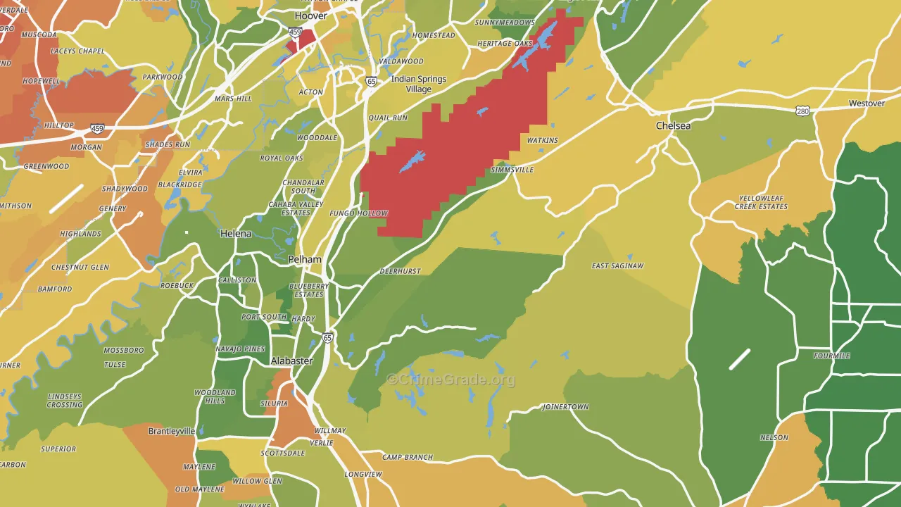 Shelby County, AL Map of Murder Rates