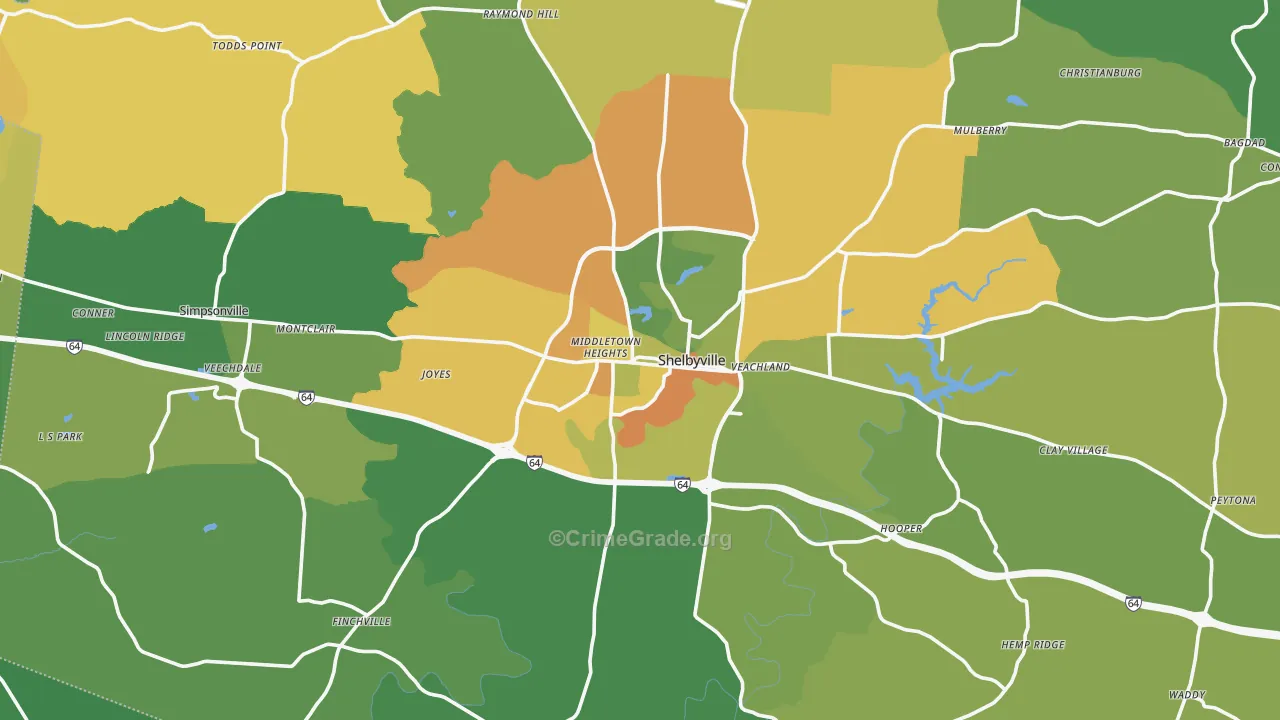 Shelby County, KY Map of Murder Rates
