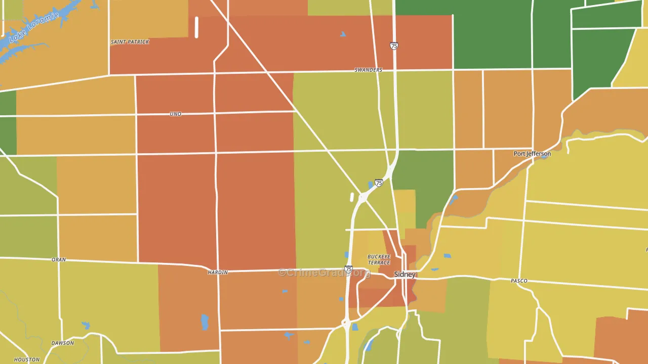Shelby County, OH Map of Murder Rates