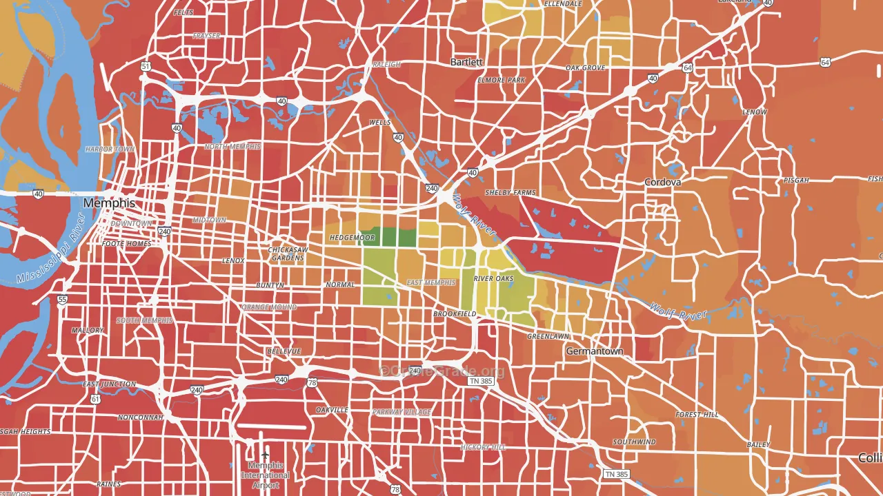 Shelby County, TN Map of Murder Rates