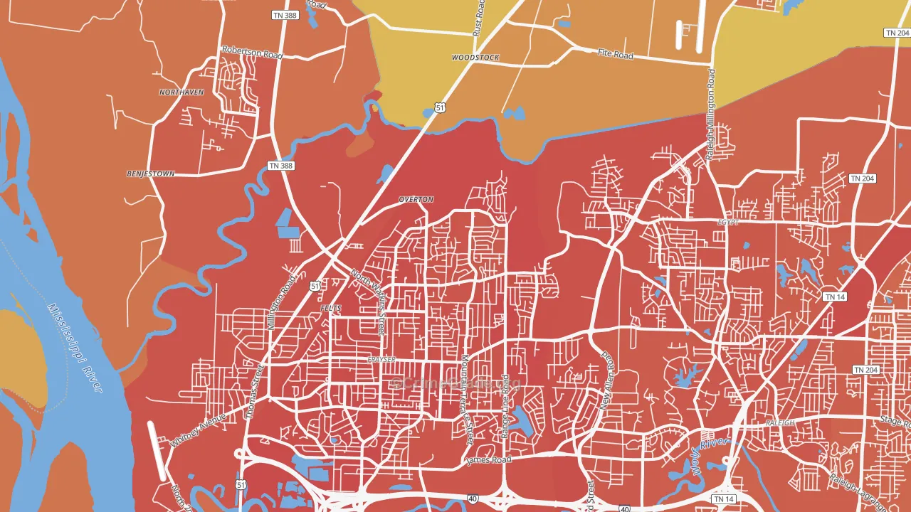 Shelby Forest-Frayser, Memphis, TN Map of Murder Rates