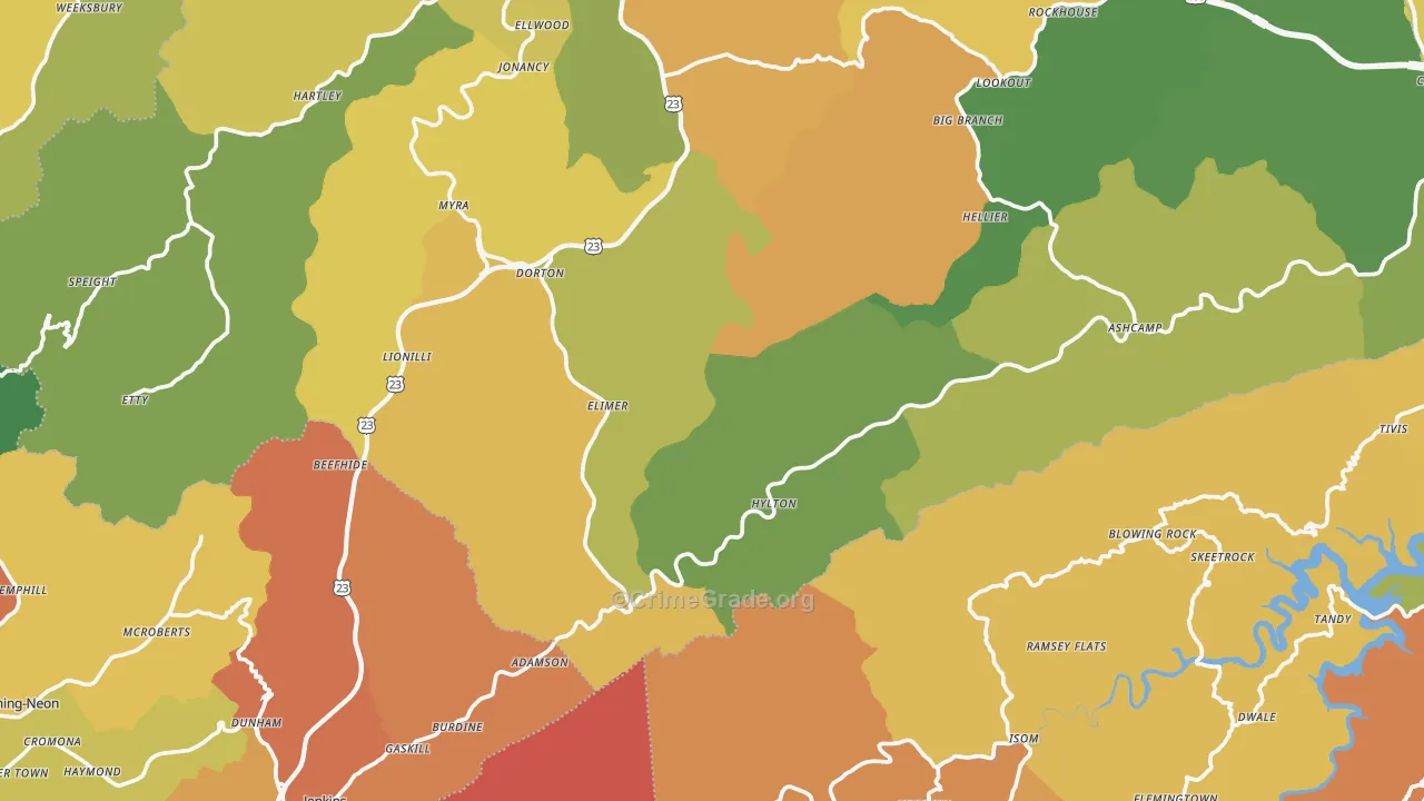 Shelby Gap, KY Map of Murder Rates
