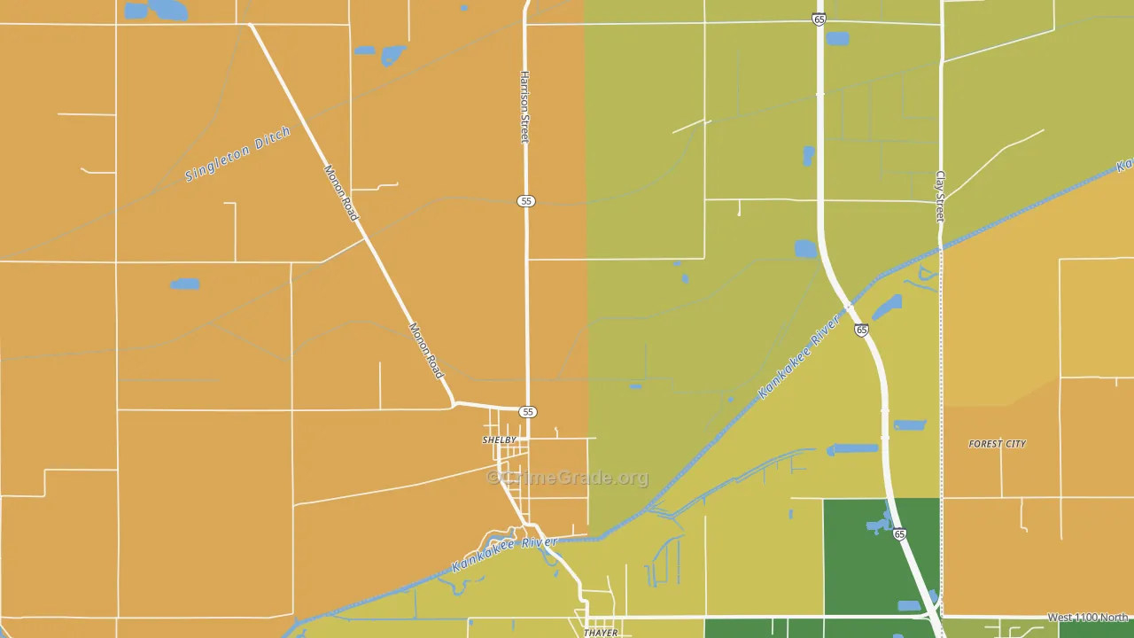 Shelby, IN Map of Murder Rates