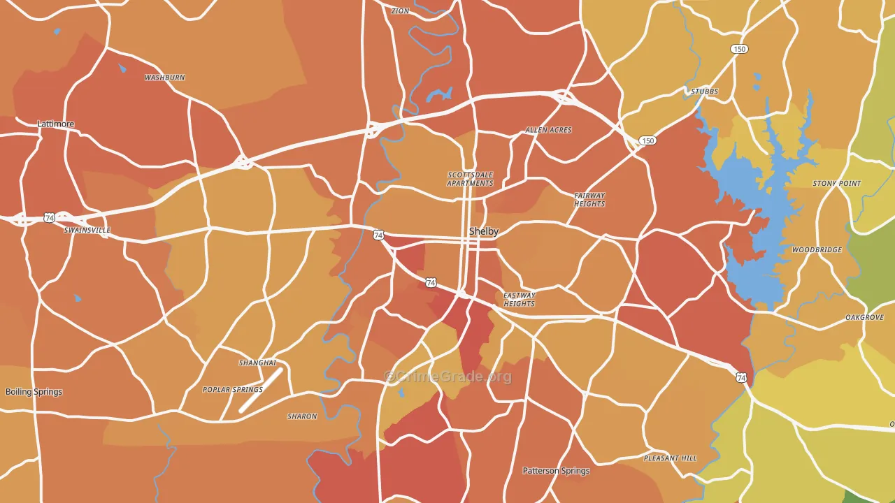 Shelby, NC Map of Murder Rates