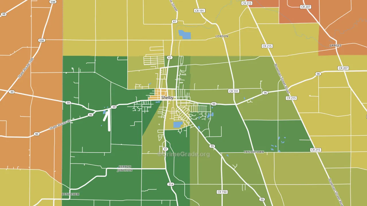 Shelby, OH Map of Murder Rates