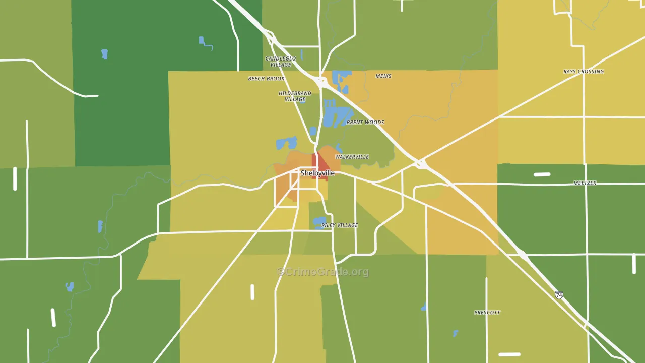 Shelbyville, IN Map of Murder Rates