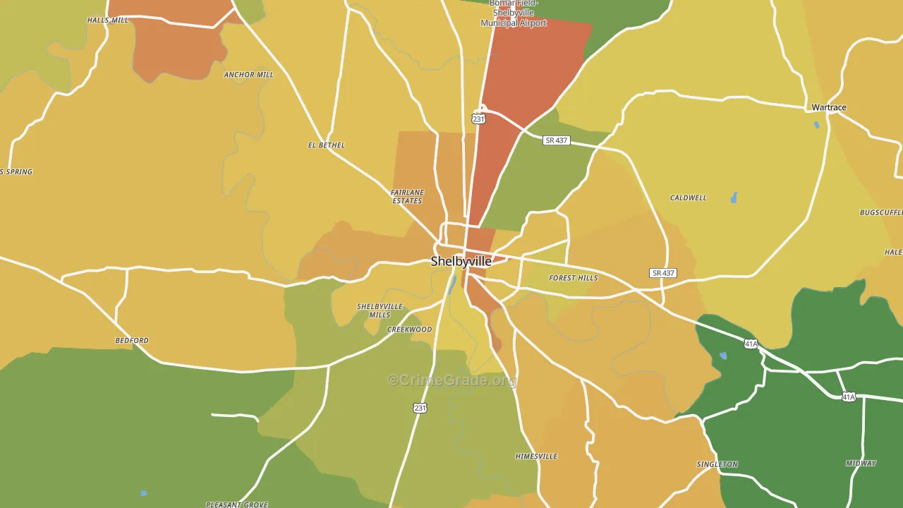 Shelbyville, TN Map of Murder Rates