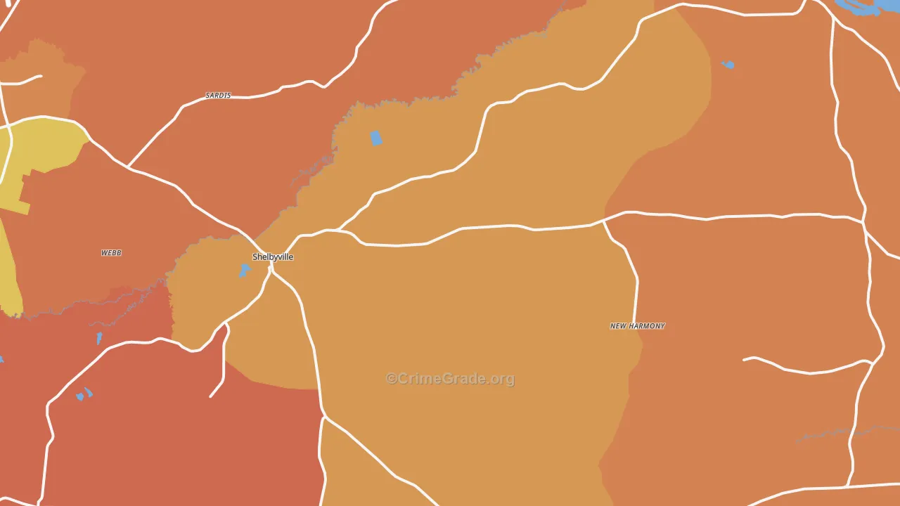 Shelbyville, TX Map of Murder Rates