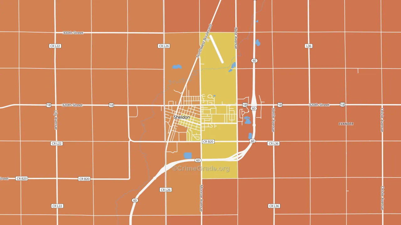 Sheldon, IA Map of Murder Rates