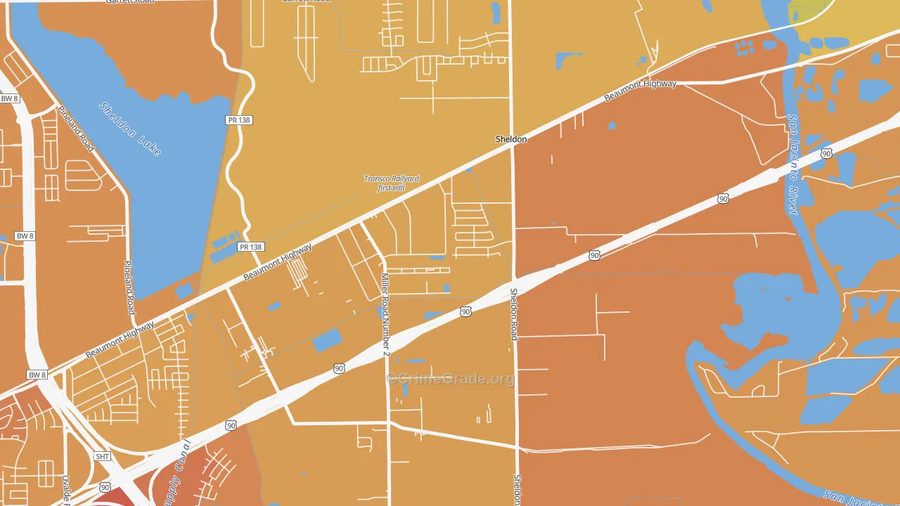 Sheldon, TX Map of Murder Rates