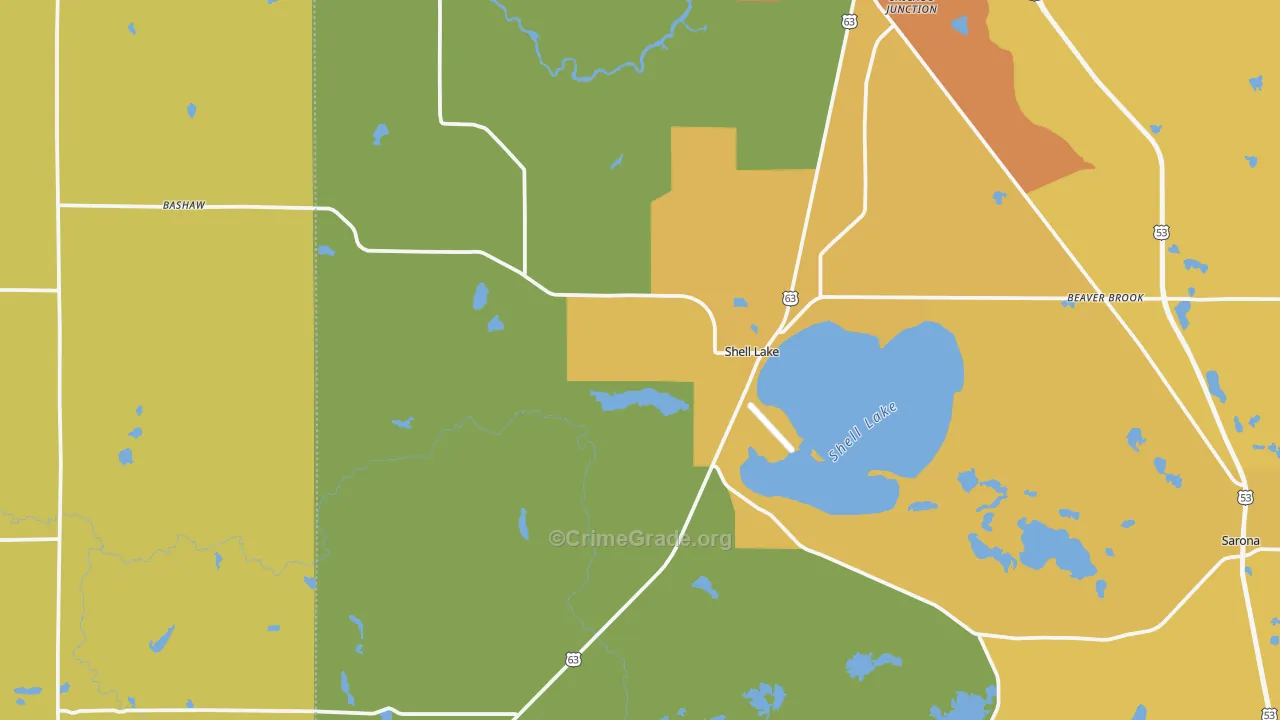 Shell Lake, WI Map of Murder Rates