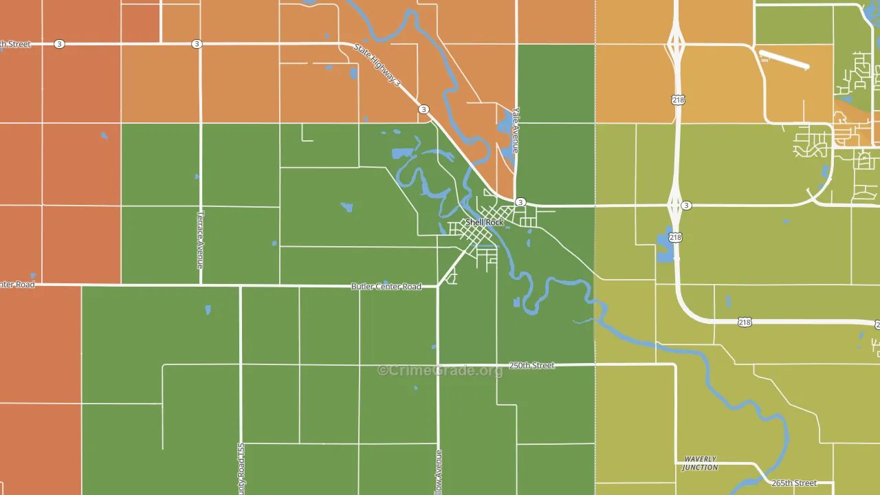 Shell Rock, IA Map of Murder Rates