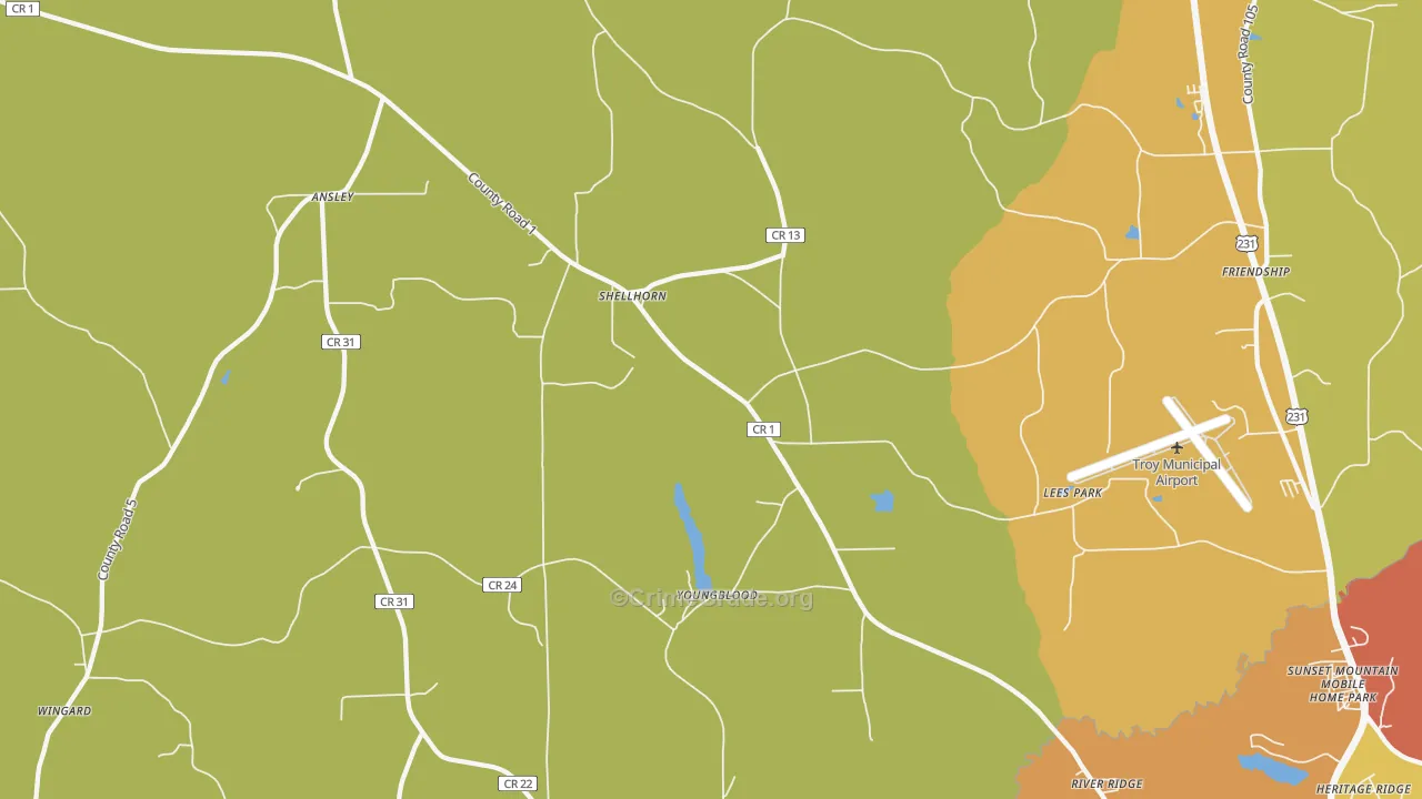 Shellhorn, AL Map of Murder Rates