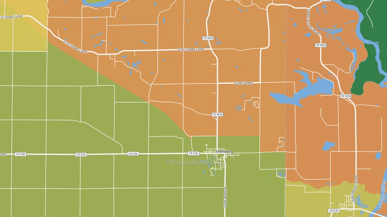 Shellsburg, IA Map of Murder Rates