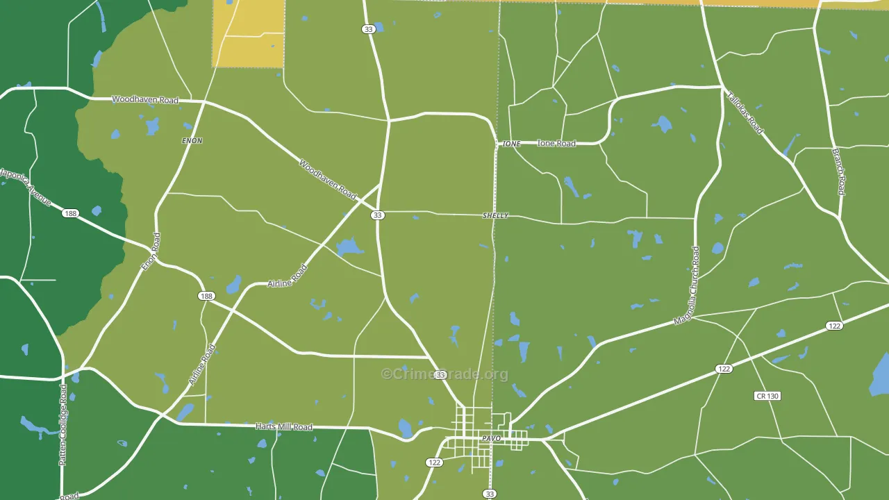 Shelly, GA Map of Murder Rates