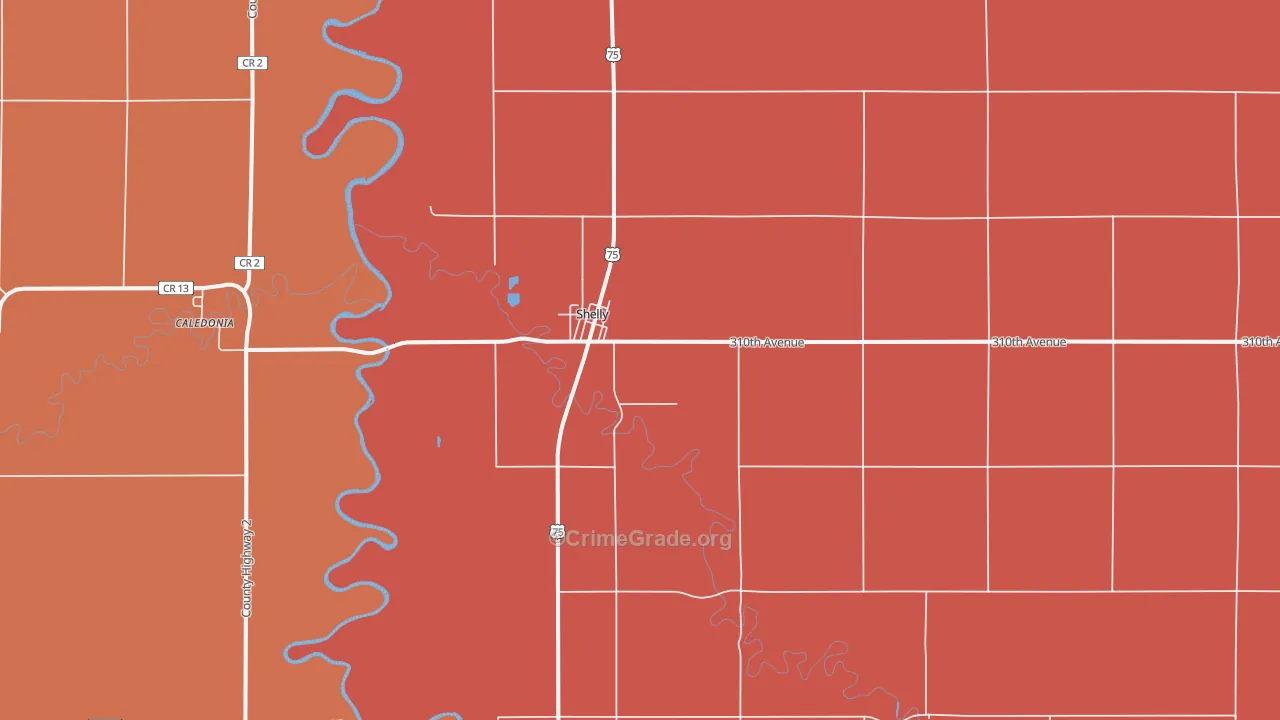 Shelly, MN Map of Murder Rates