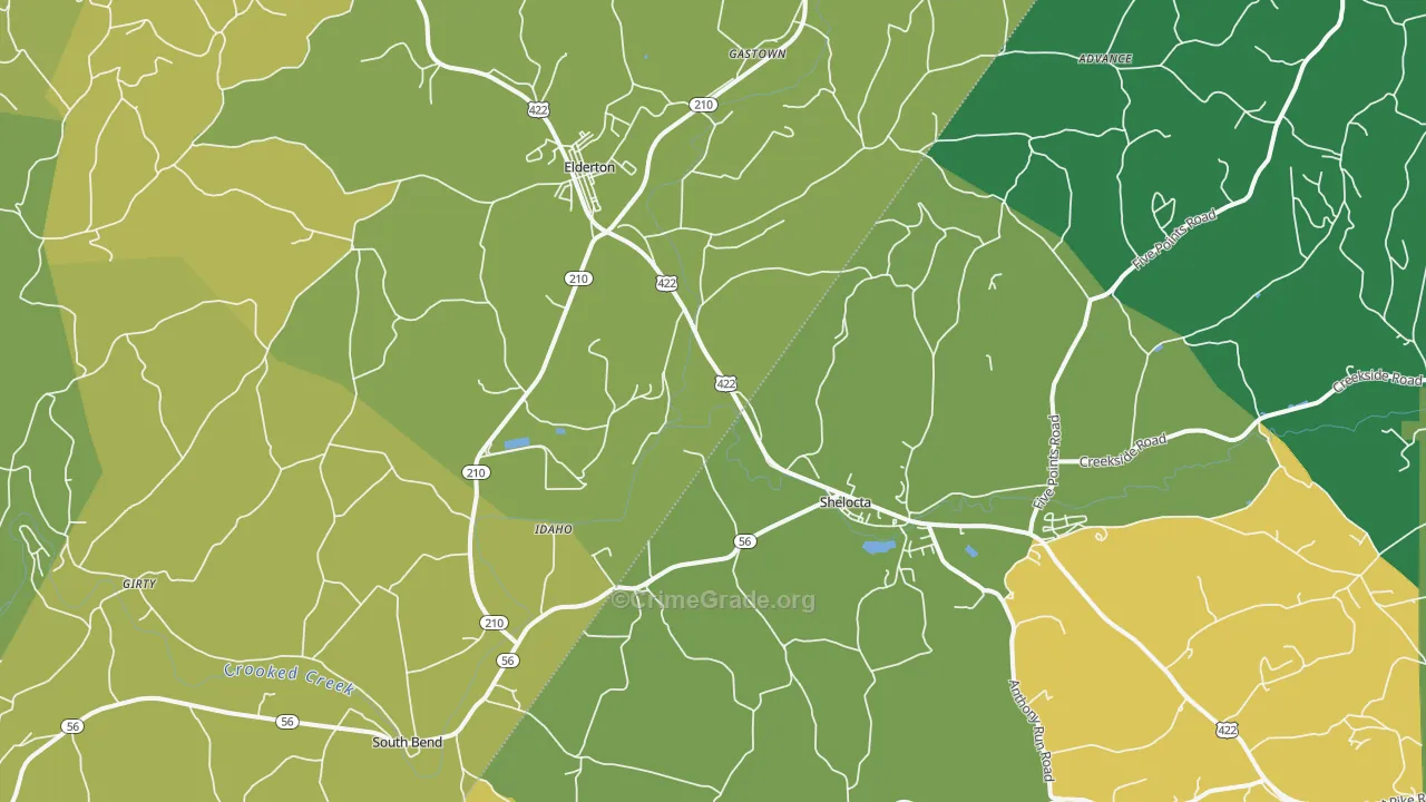 Shelocta, PA Map of Murder Rates
