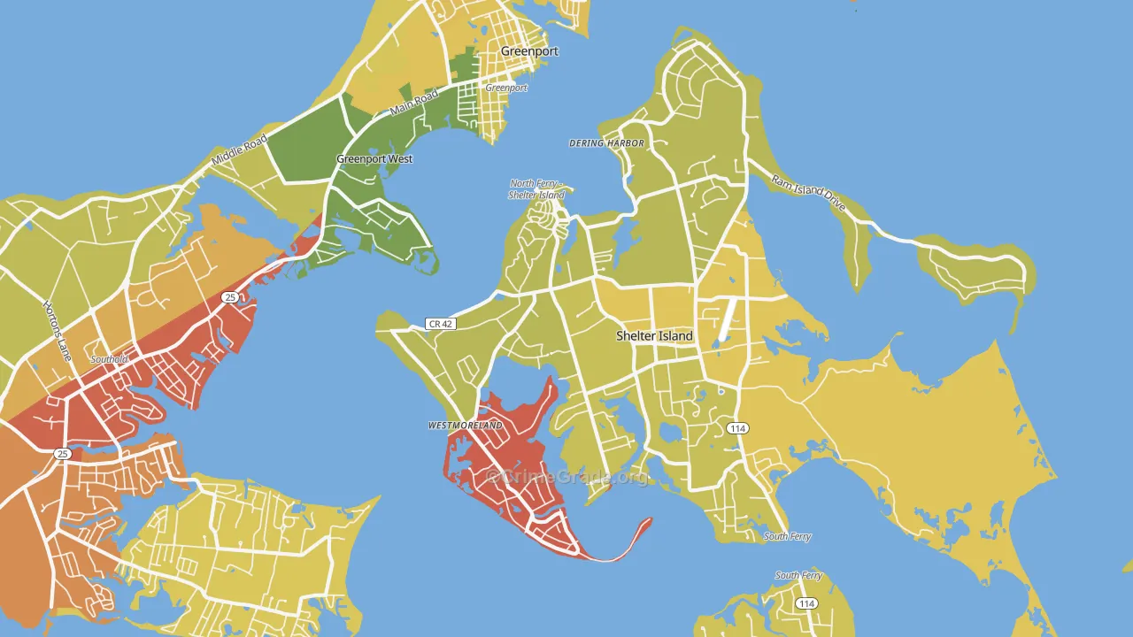 Shelter Island Heights, NY Map of Murder Rates