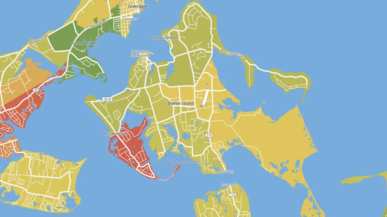 Shelter Island, NY Map of Murder Rates