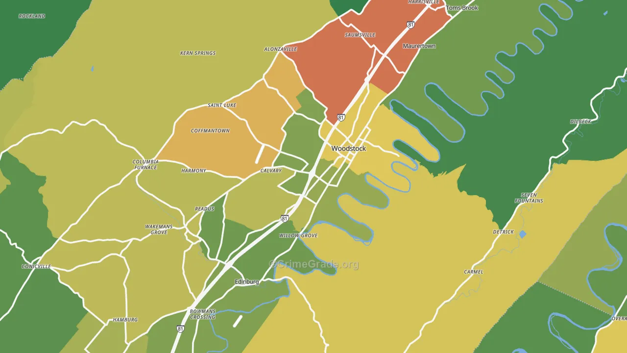 Shenandoah County, VA Map of Murder Rates