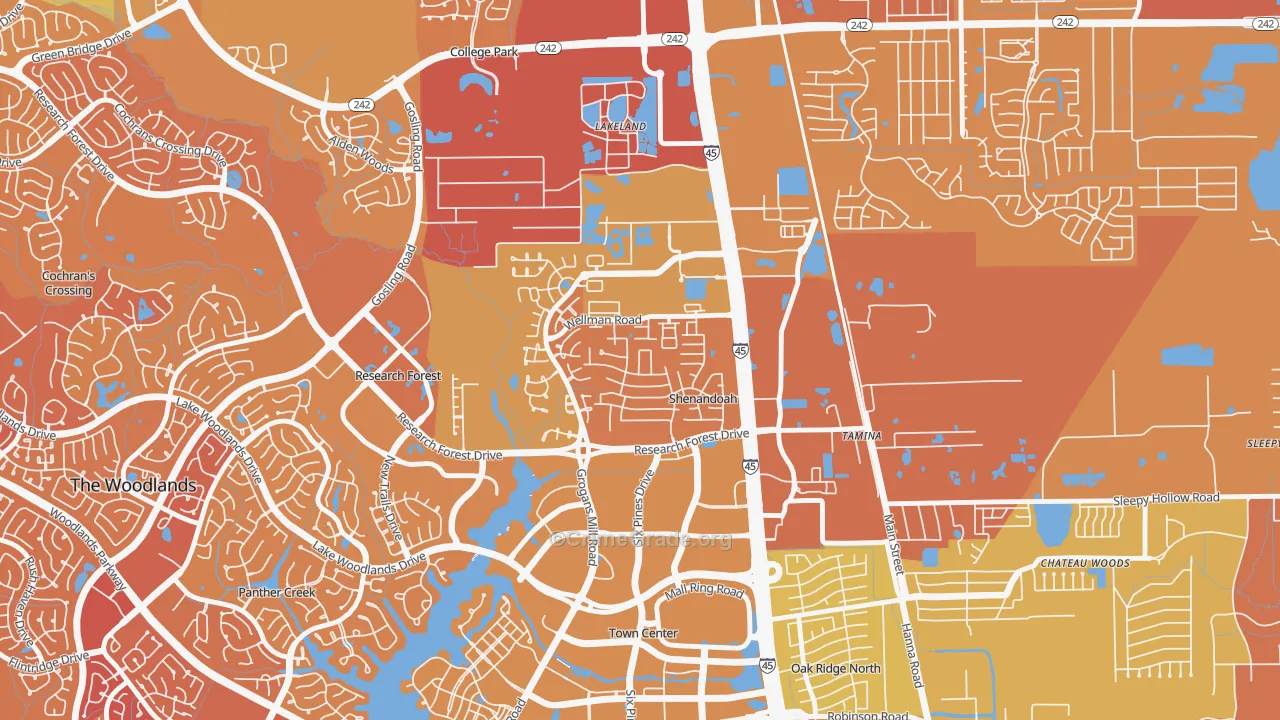 Shenandoah, TX Map of Murder Rates