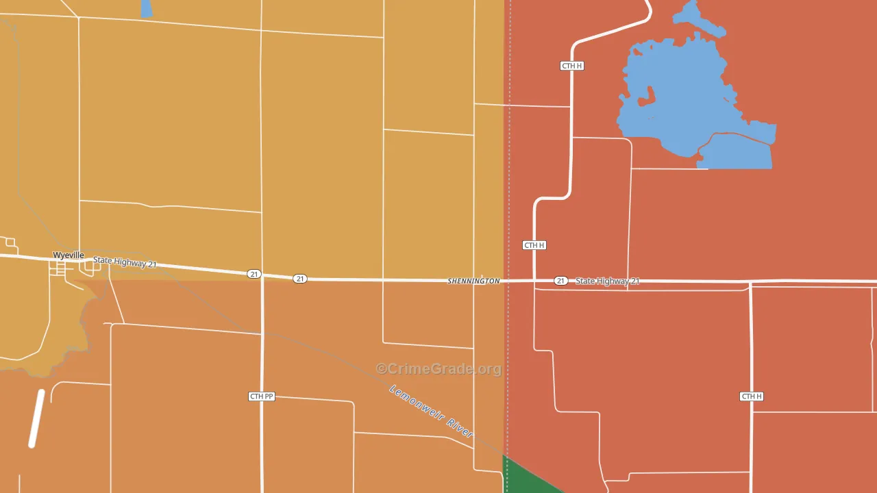 Shennington, WI Map of Murder Rates