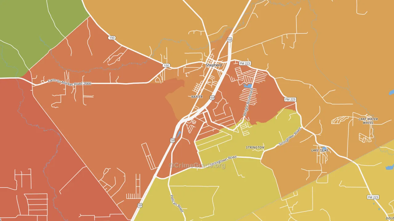 Shepherd, TX Map of Murder Rates