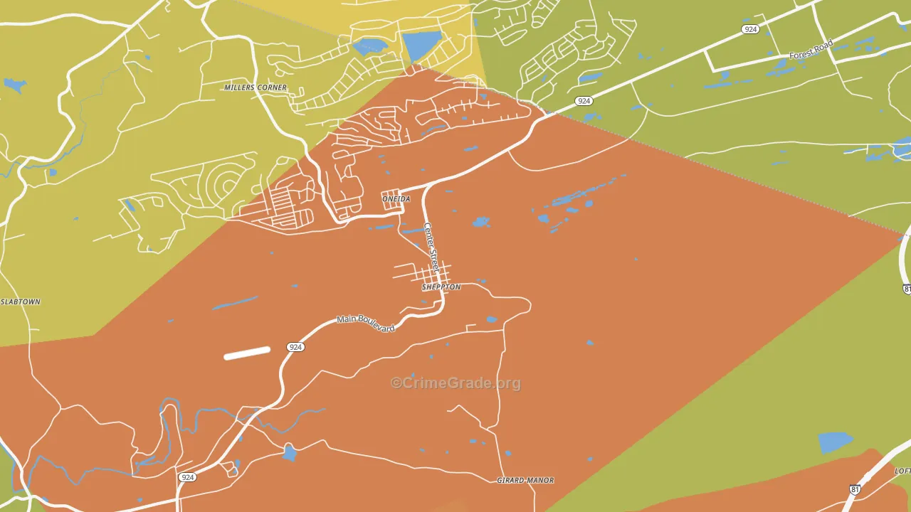 Sheppton, PA Map of Murder Rates