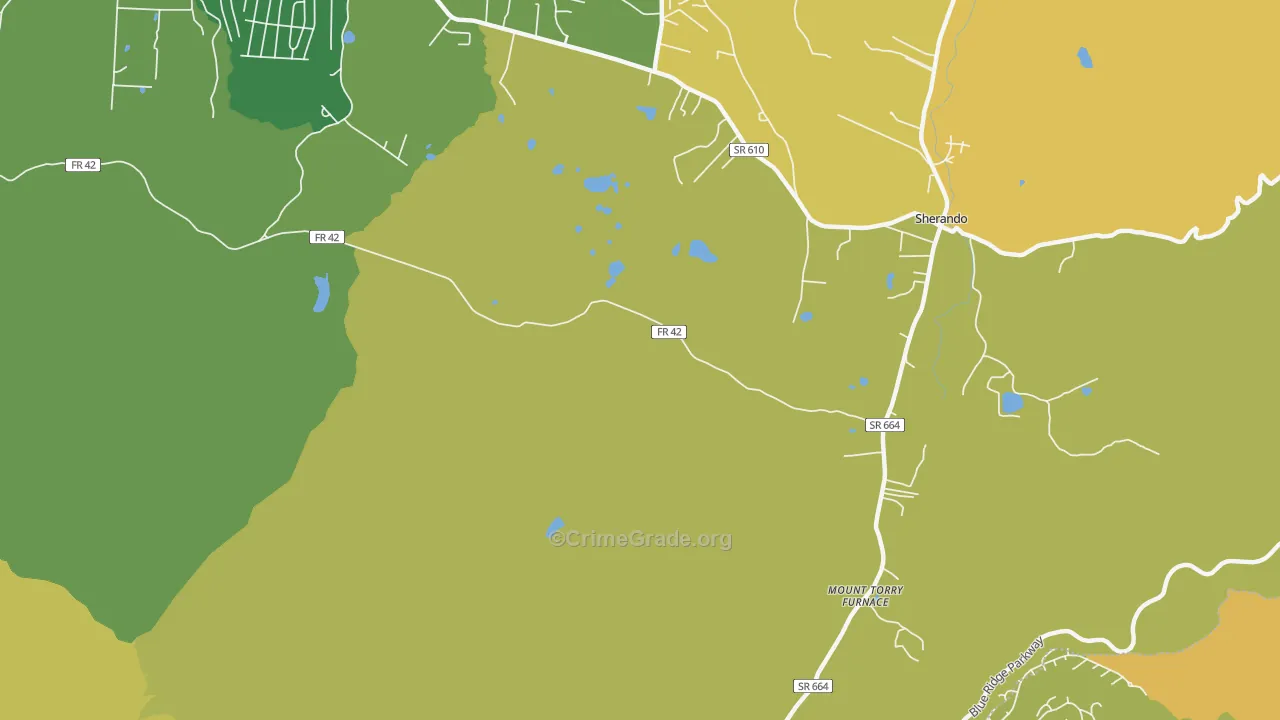 Sherando, VA Map of Murder Rates
