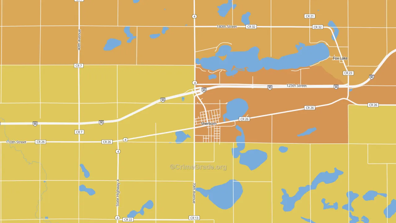 Sherburn, MN Map of Murder Rates