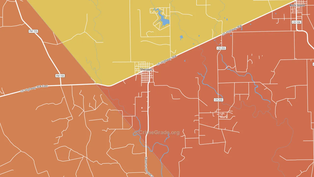 Sheridan, TX Map of Murder Rates