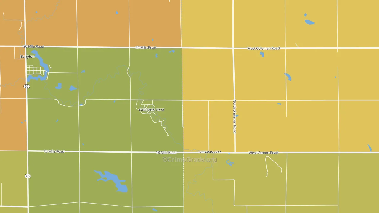 Sherman City, MI Map of Murder Rates