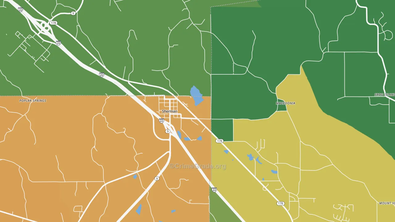 Sherman, MS Map of Murder Rates