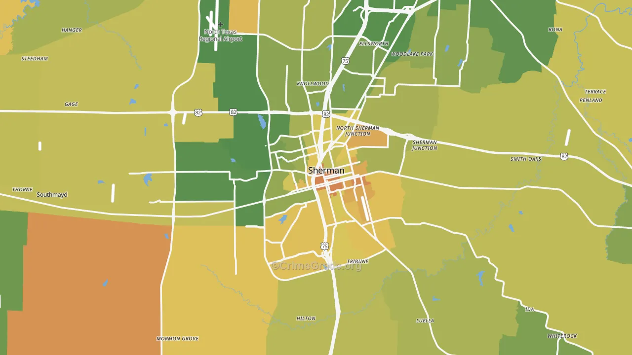 Sherman, TX Map of Murder Rates