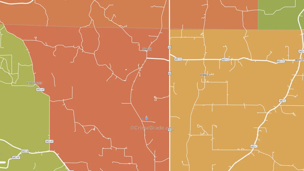 Sherrill, MO Map of Murder Rates