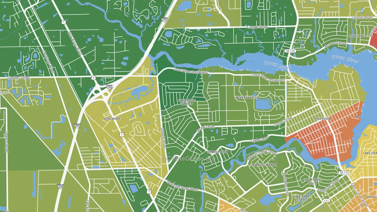 Sherwood Forest, Jacksonville, FL Map of Murder Rates