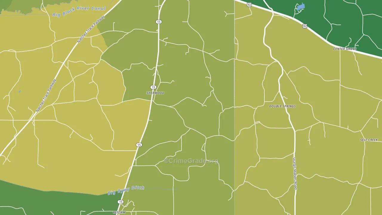 Sherwood, MS Map of Murder Rates