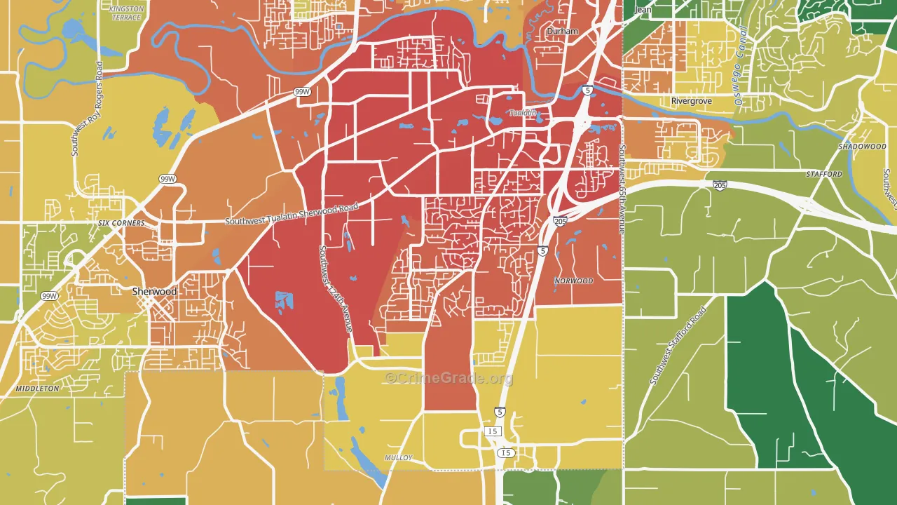 Sherwood-Tualatin South, Tualatin, OR Map of Murder Rates